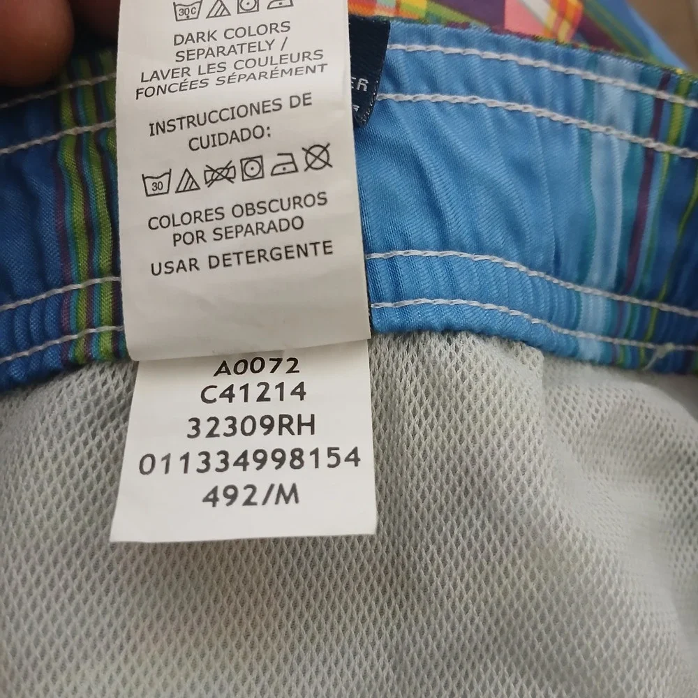 Chaps Swim Trunks Mens Medium Blue Plaid Cargo Pocket Board Shorts
